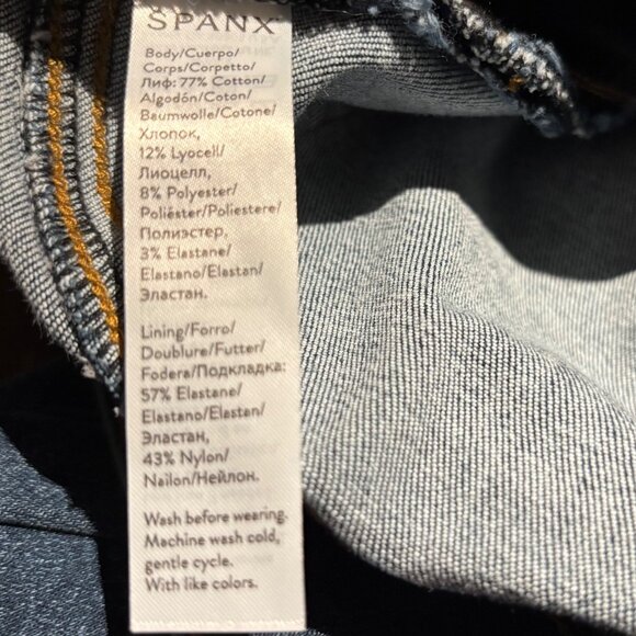 Spanx Distressed Denim Ankle Leggings Raw Hem Medium Wash Size S - Picture 11 of 11